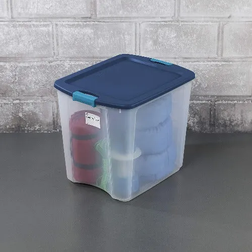 Sterilite 14489604 26 Gallon Latch & Carry Clear Base / Blue Lid Tote Storage Box - Quantity of 4