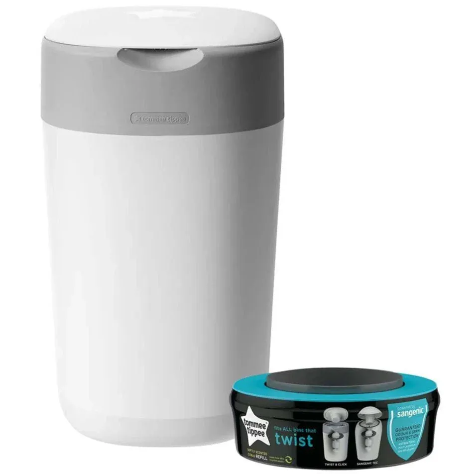 Tommee Tippee Twist And Click Advanced Nappy Bin, White
