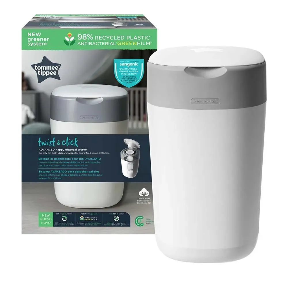 Tommee Tippee Twist And Click Advanced Nappy Bin, White