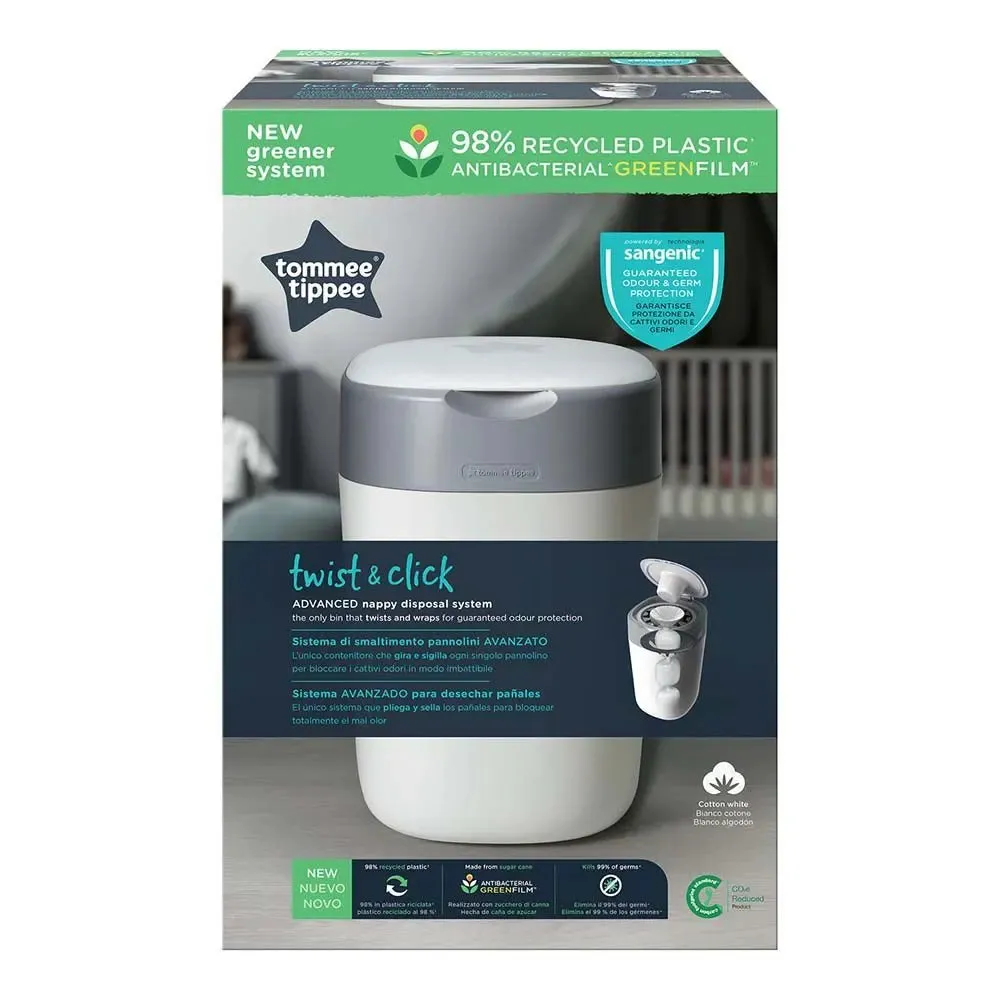 Tommee Tippee Twist And Click Advanced Nappy Bin, White