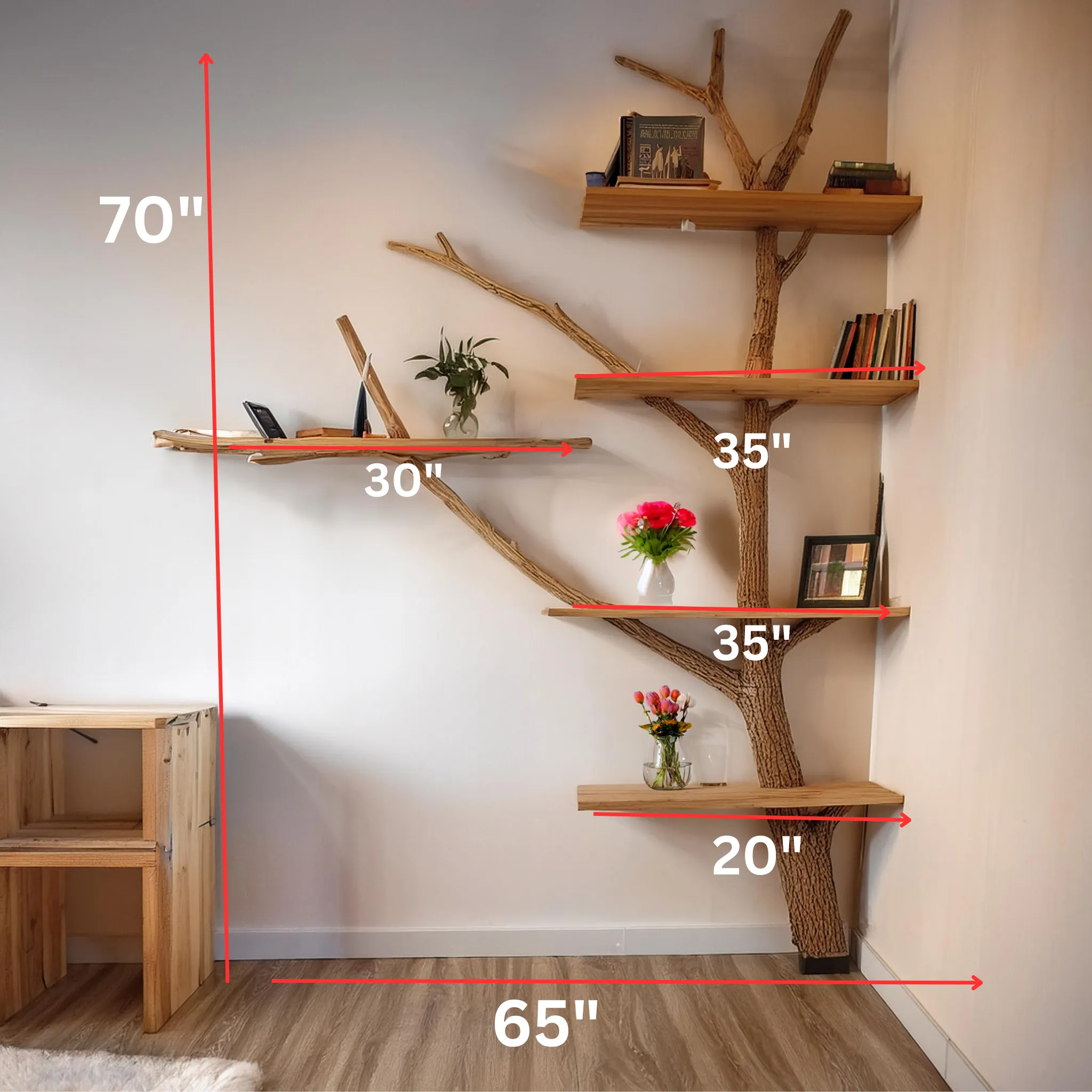 Tree Branch Shelf Bookcase in Live Edge Wood
