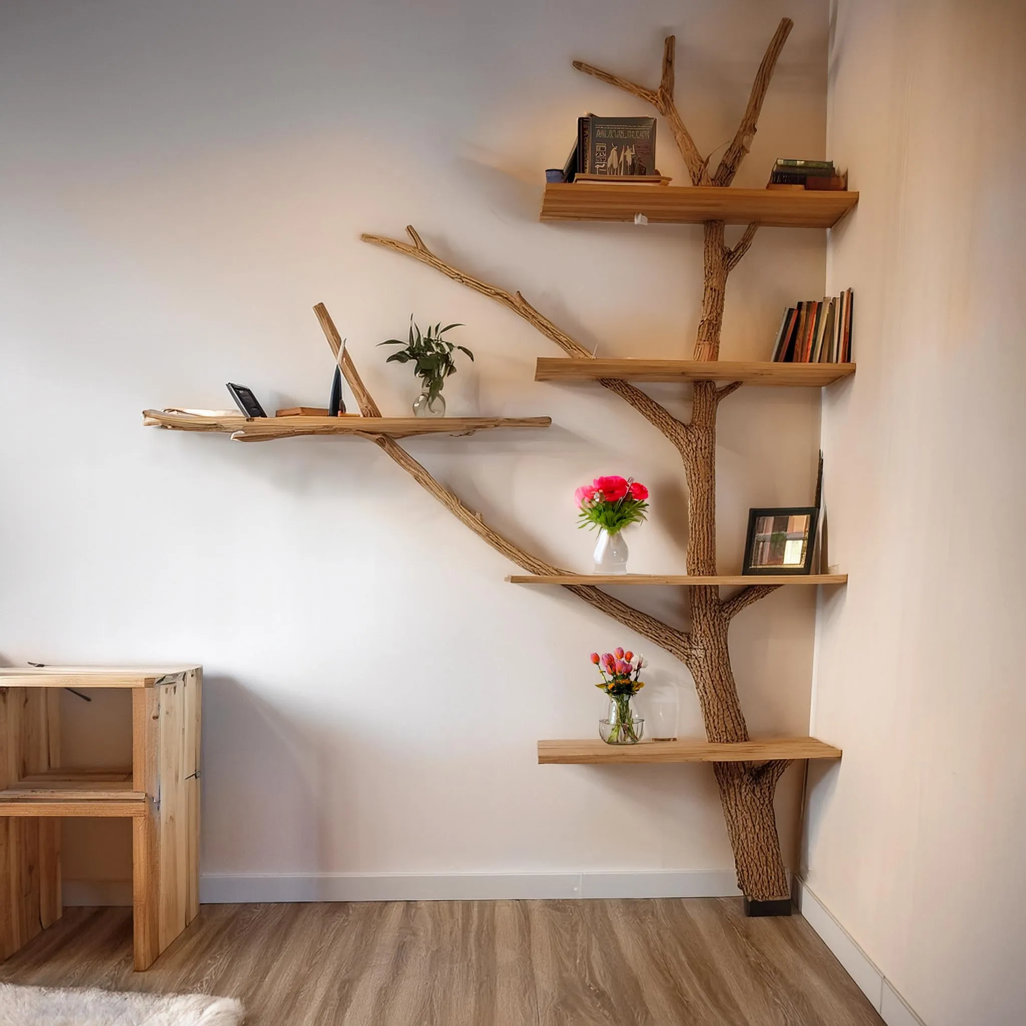 Tree Branch Shelf Bookcase in Live Edge Wood