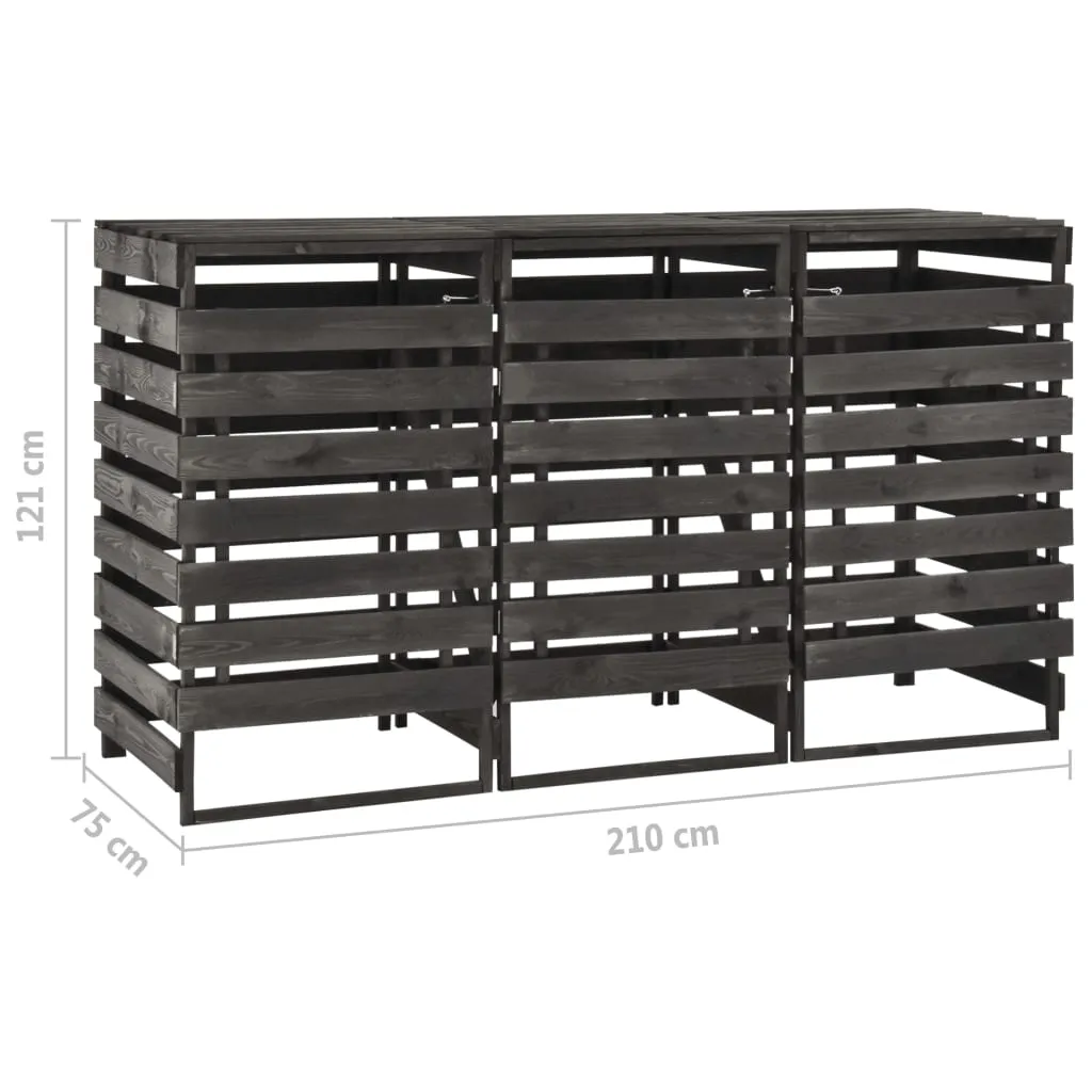 Triple Wheelie Bin Shed 210x75x121 cm Painted Solid Pinewood