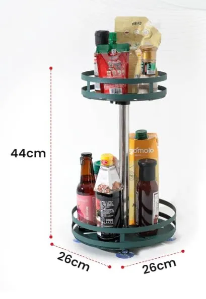 UMAI Two Layer Revolving Dressing Kitchen Storage Organizer Rack | Carbon Steel Collapsible Foldable Basket for Fruits and Vegetables | Rust-Resistant | Unbreakable | Circular | Black