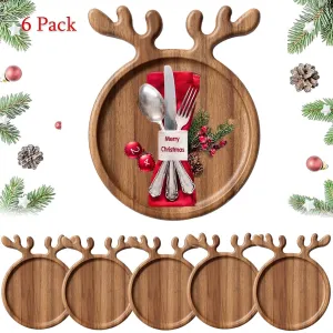 valiant 6pcs Charcuterie Dessert Board Antler-Shaped Appetizer Platter Christmas Wood Dinner Tray Dessert Snacks Tray for Restaurant Home Tree 6 Pack