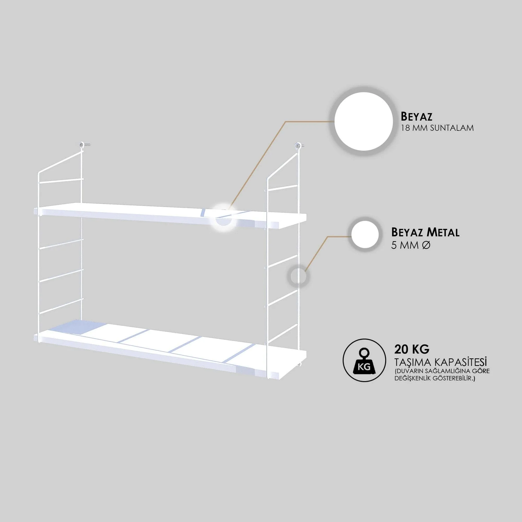 Wall Shelf Armoni 2'li - Shiny White