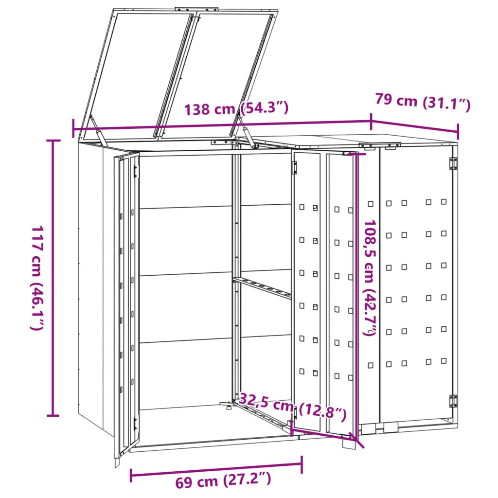 Wheelie Bin Storage for 2 Bins Grey 138x79x117 cm Steel