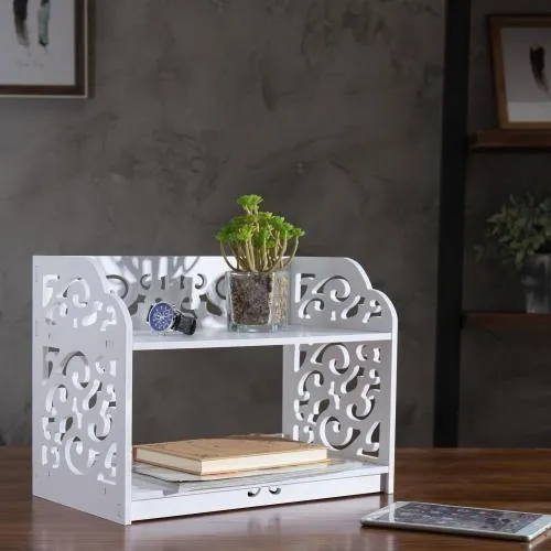 White Cutout Scrollwork Design Desktop Bookshelf