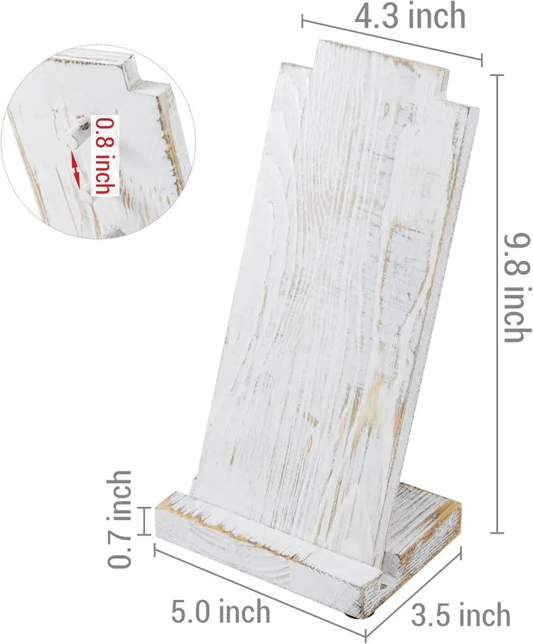 Whitewashed Wood Necklace Easel Stand with Detachable Board and Base, Tabletop Adjustable Jewelry Holder Retail Display