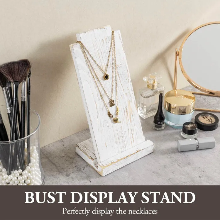 Whitewashed Wood Necklace Easel Stand with Detachable Board and Base, Tabletop Adjustable Jewelry Holder Retail Display
