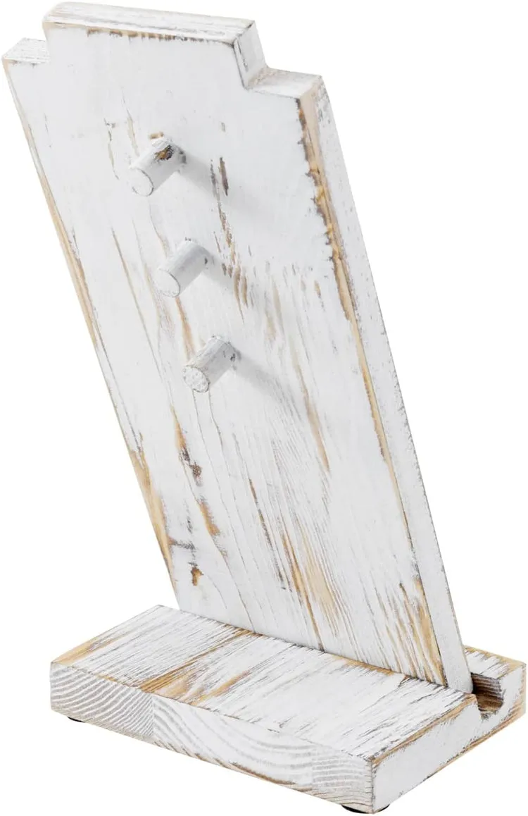 Whitewashed Wood Necklace Easel Stand with Detachable Board and Base, Tabletop Adjustable Jewelry Holder Retail Display
