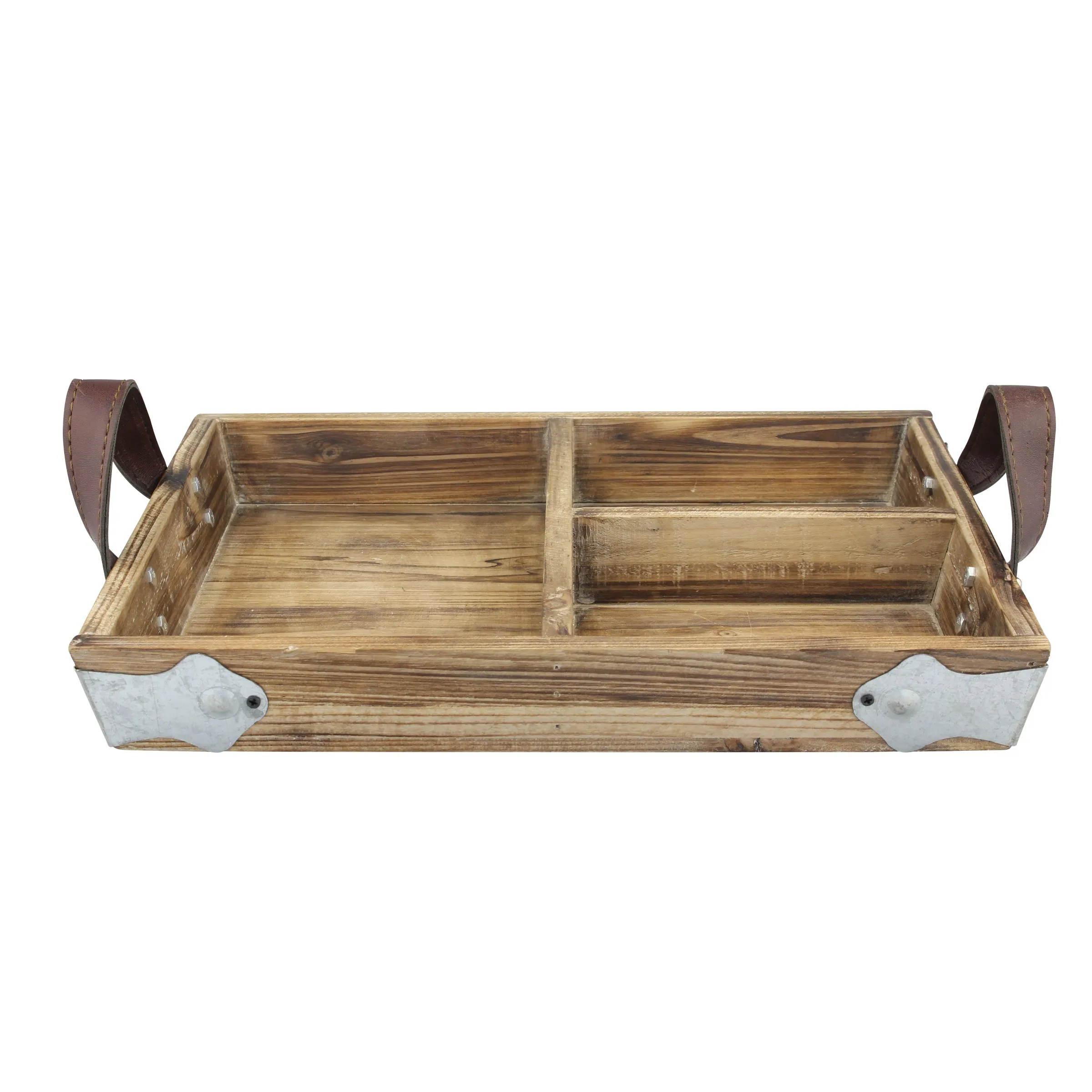 Wood Serving Tray with Leather Handles (WS)