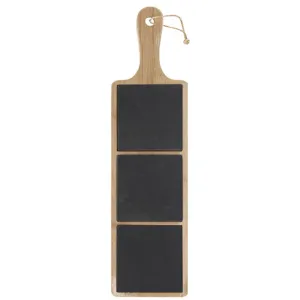 Wooden & Slate Serving Tray With Handle 44cm