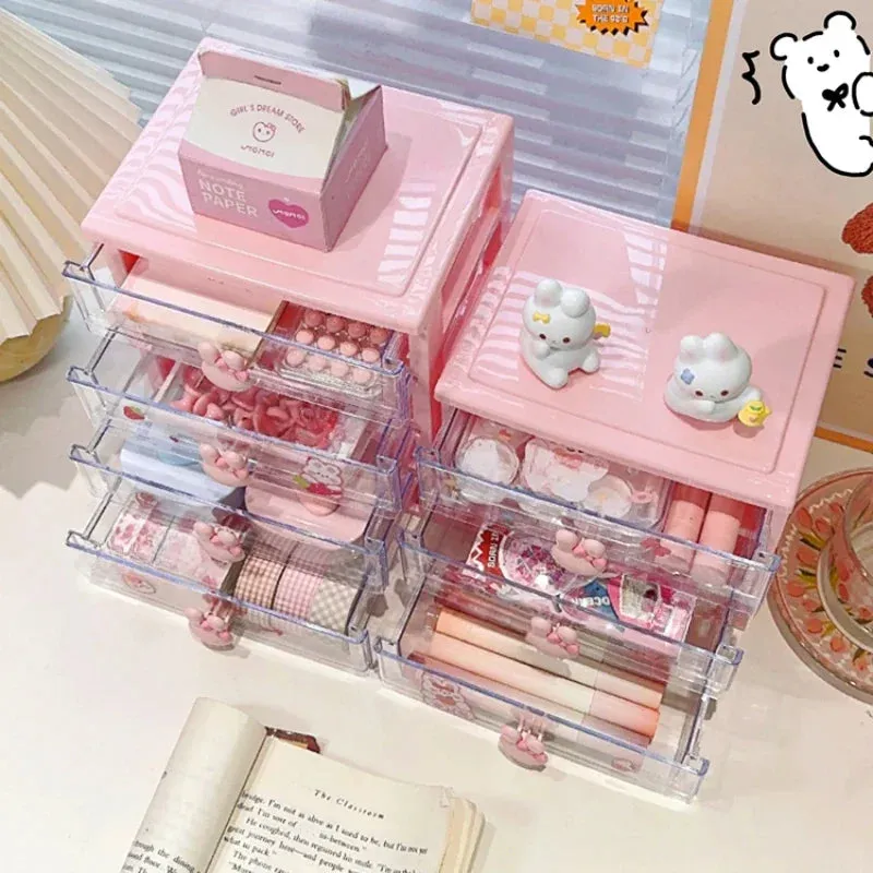 Yeknu Desktop Storage Box Organizer Student Drawer Box Pen Holder Cute Office Childrens Hair Accessories Stationery Rack Organizer Box