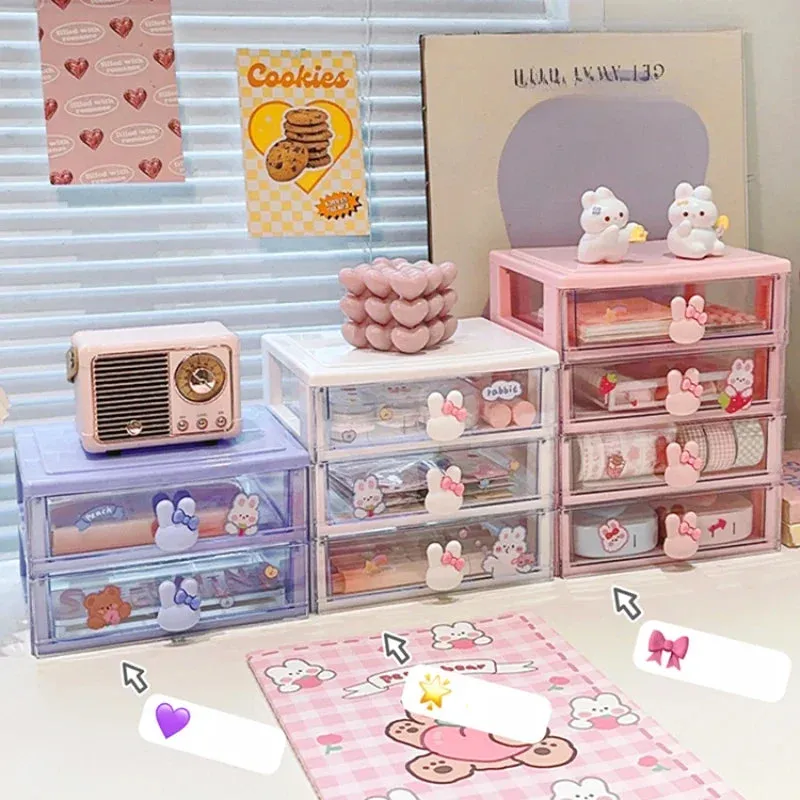Yeknu Desktop Storage Box Organizer Student Drawer Box Pen Holder Cute Office Childrens Hair Accessories Stationery Rack Organizer Box
